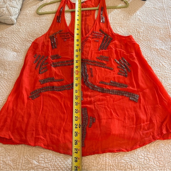 Free People Red Orange Gold Beaded Embellished Tank Top Tunic Festival Summer - Picture 2 of 8